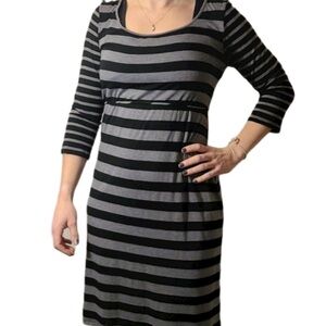 Motherhood Maternity Gray & Black Striped Dress Small